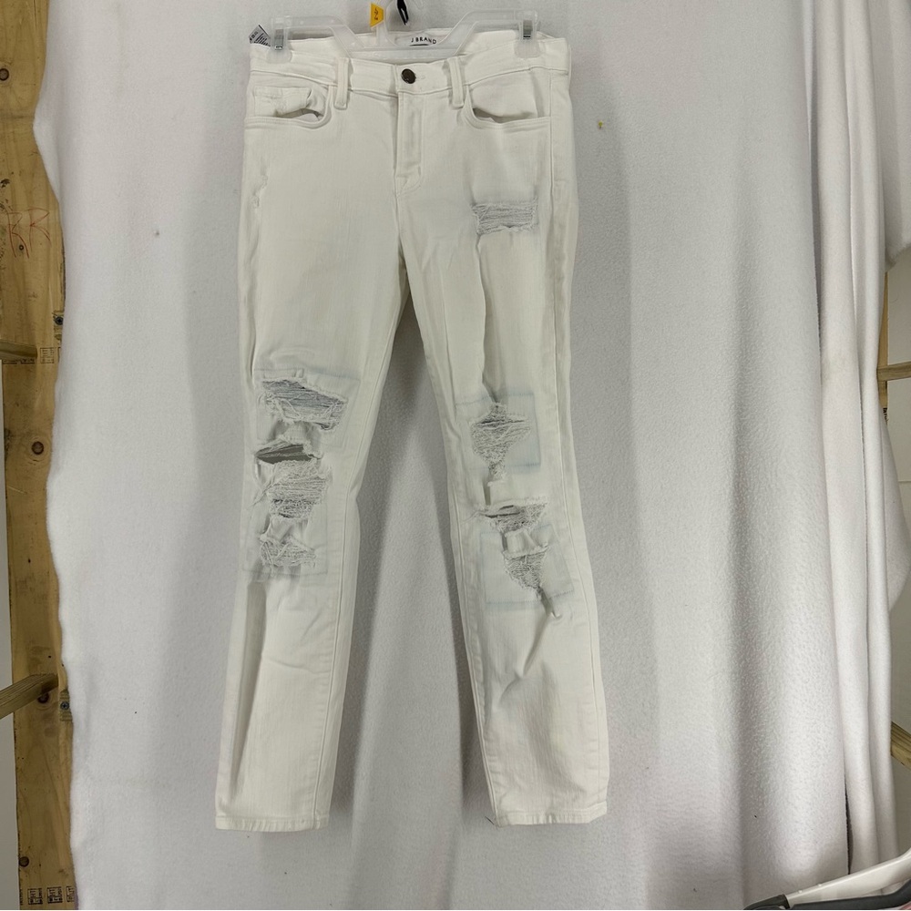 J Brand Distressed Mid Rise Skinny Jeans Womens 29 White